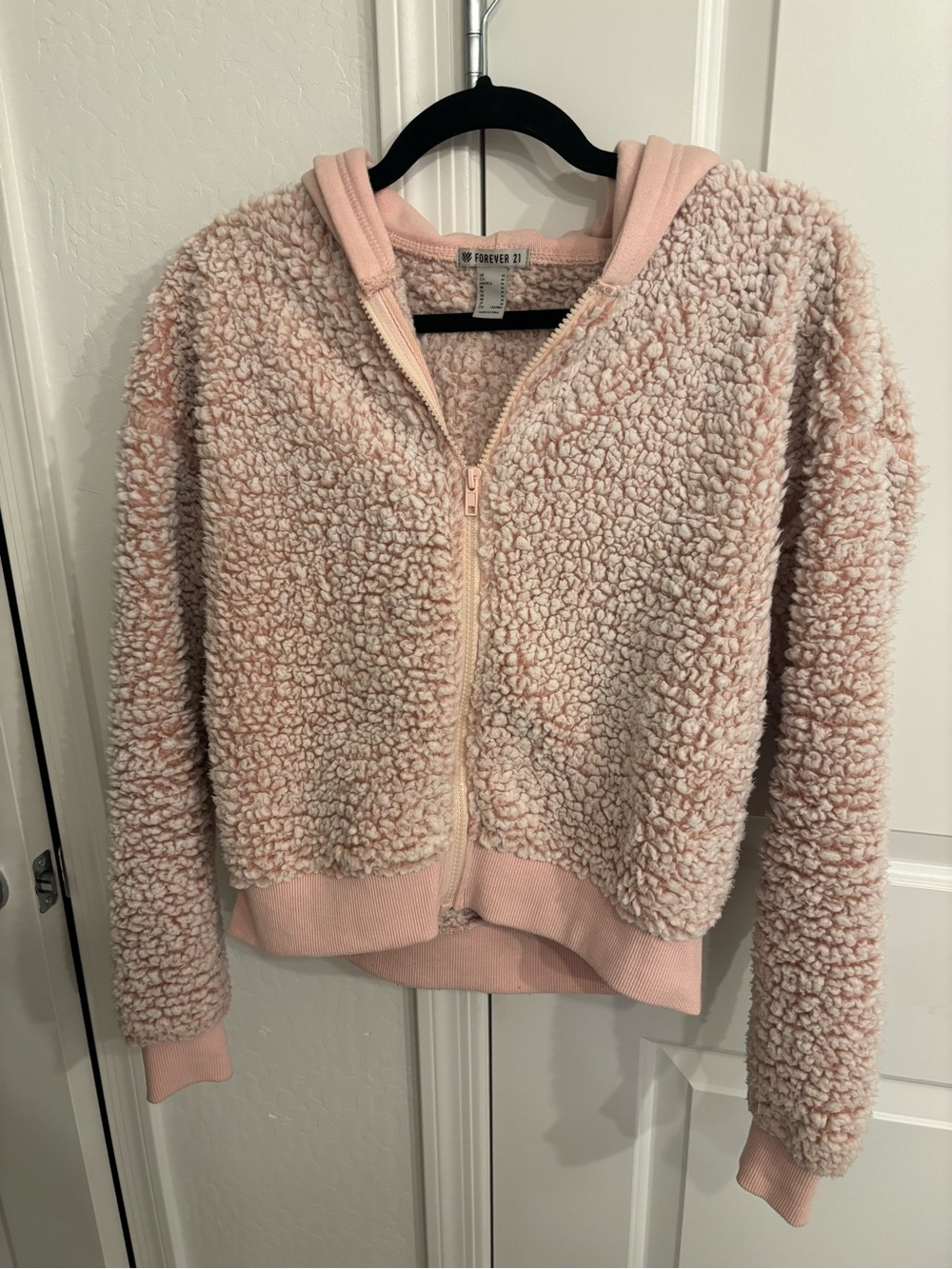 Forever 21 Blush Pink Sherpa Zip-Up Hoodie